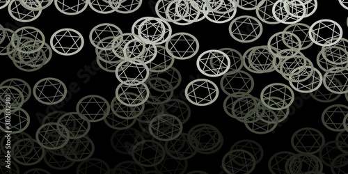Dark Gray vector background with occult symbols.