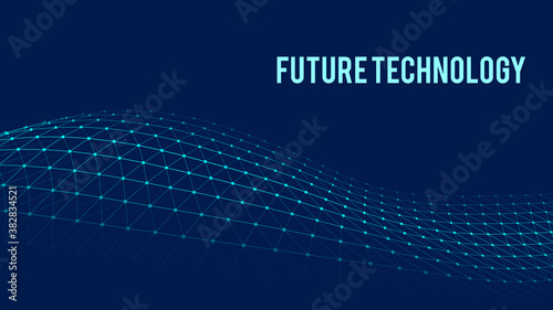 Future technology illustration. Vector digital dynamic wave. Abstract background with dots and lines moving in space. © estar 2020