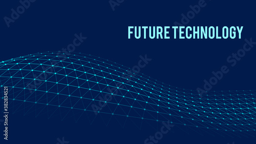 Future technology illustration. Vector digital dynamic wave. Abstract background with dots and lines moving in space.