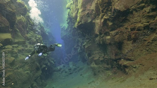 Underwater, pov, diving in Silfra fissure, Iceland photo