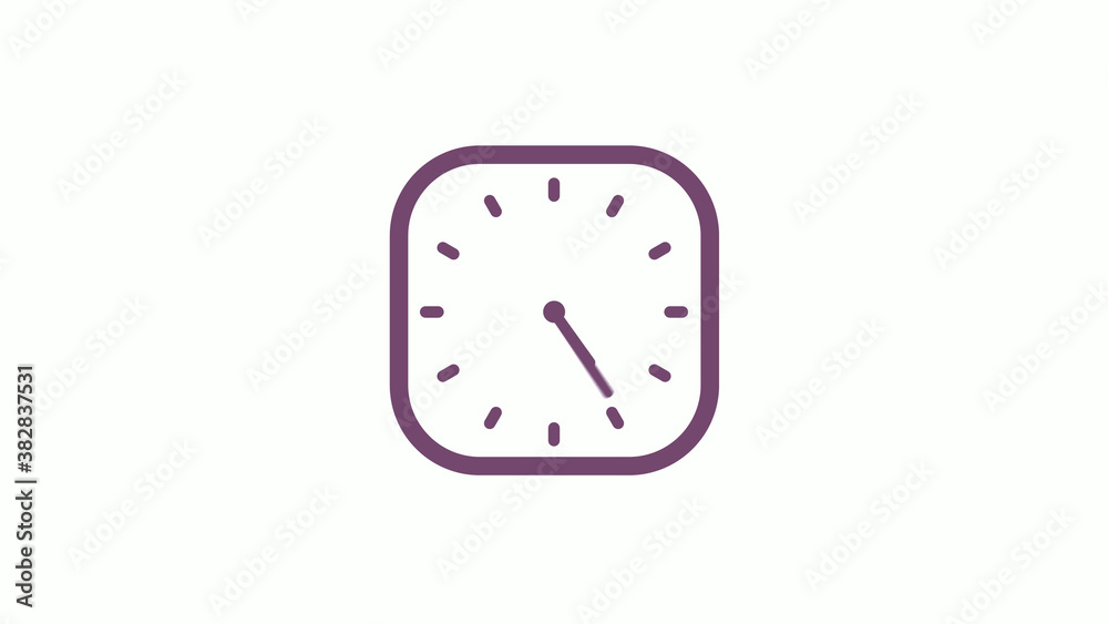 12 hours pink dark square clock icon on white background,clock isolated