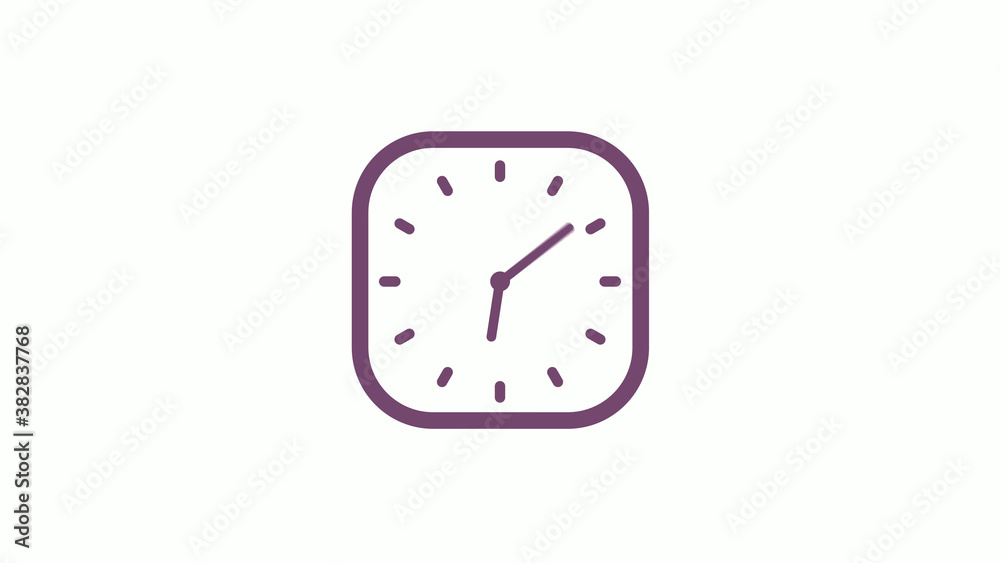 Amazing pink dark square 12 hours clock icon on white background,clock isolated