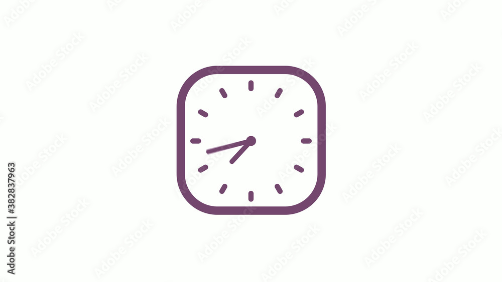 Amazing pink dark square 12 hours clock icon on white background,clock isolated