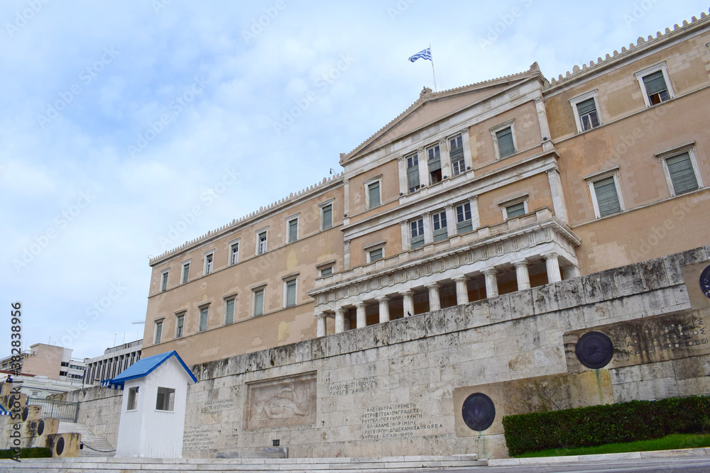 Greek parliament at Syntagma square, Athens. Famous tourist sightseeing at city center