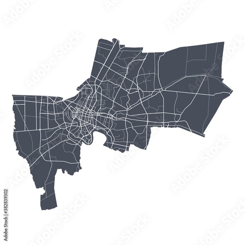 Bangkok map. Detailed map of Bangkok city poster with streets. Cityscape vector.