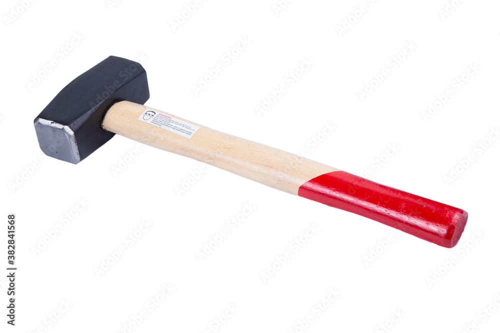 Small sledgehammer with wooden handle isolated on a white background. Construction tools. New sledgehammer. Saved Path, cut out. Small sledgehammer with wooden handle isolated on a white background. Construction tools. New sledgehammer. Saved Path, cut out.