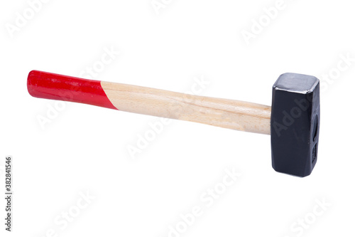 Small sledgehammer with wooden handle isolated on a white background. Construction tools. New sledgehammer. Saved Path, cut out.