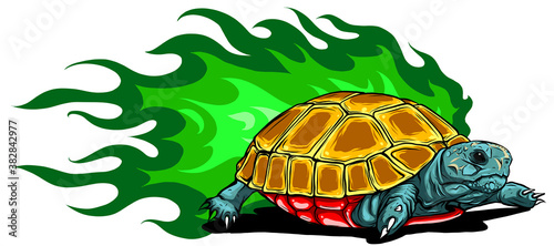 Illustration of Vector Tortoises with green flames