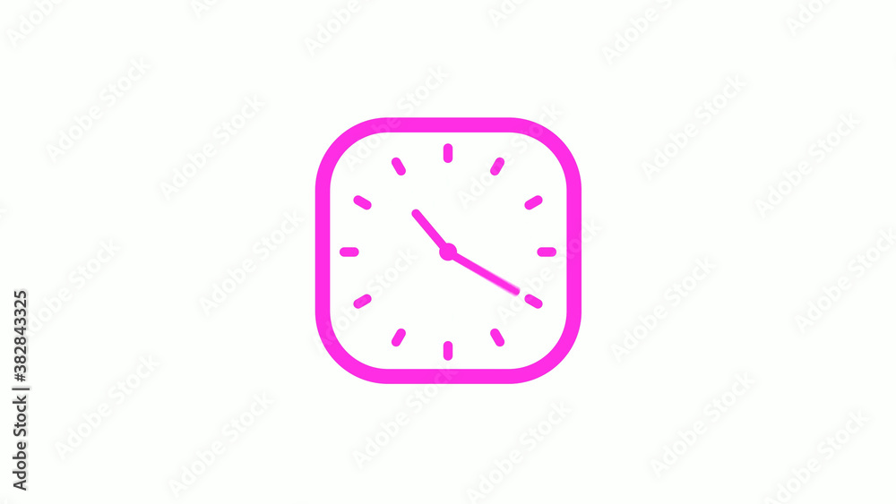 New pink color square clock icon on white background,clock icon,clock isolated
