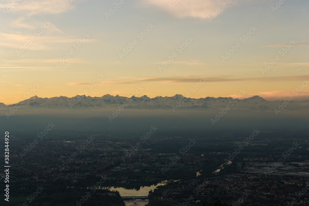 View of Turin at sunset from the Superga hill - Turin - Tuscany - Italy