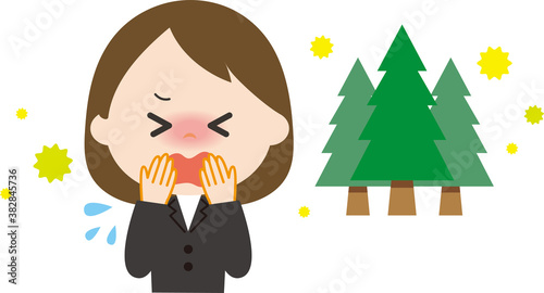 女性　スーツ　くしゃみ　花粉