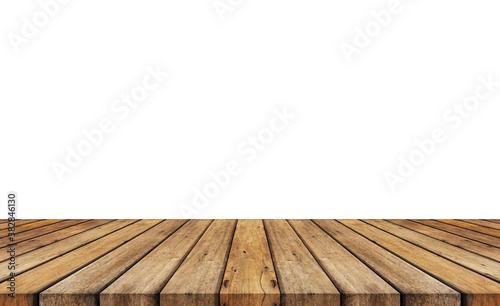 Wood table top on white background  Use as product display montage