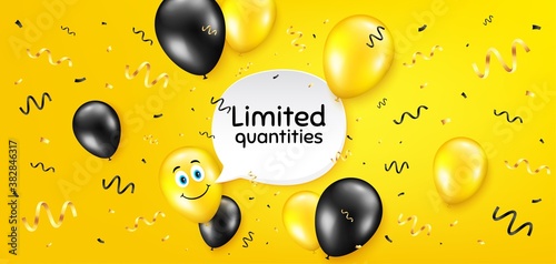 Limited quantities symbol. Balloon confetti vector background. Special offer sign. Sale. Birthday balloon background. Limited quantities message. Celebrate yellow banner. Vector