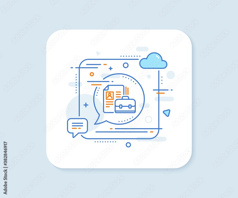 Business case with CV line icon. Abstract square vector button. Portfolio symbol. Vacancy or Hiring sign. Vacancy line icon. Speech bubble concept. Vector Business case with CV line icon. Abstract square vector button. Portfolio symbol. Vacancy or Hiring sign. Vacancy line icon. Speech bubble concept. Vector