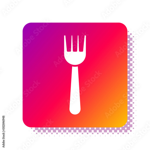 White Disposable plastic fork icon isolated on white background. Square color button. Vector Illustration.