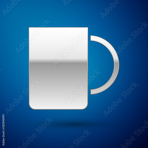 Silver Coffee cup icon isolated on blue background. Tea cup. Hot drink coffee. Vector Illustration.