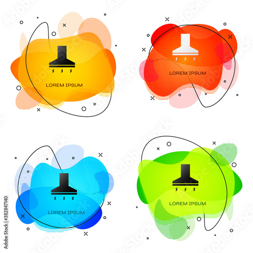 Black Kitchen extractor fan icon isolated on white background. Cooker hood. Kitchen exhaust. Household appliance. Abstract banner with liquid shapes. Vector Illustration.