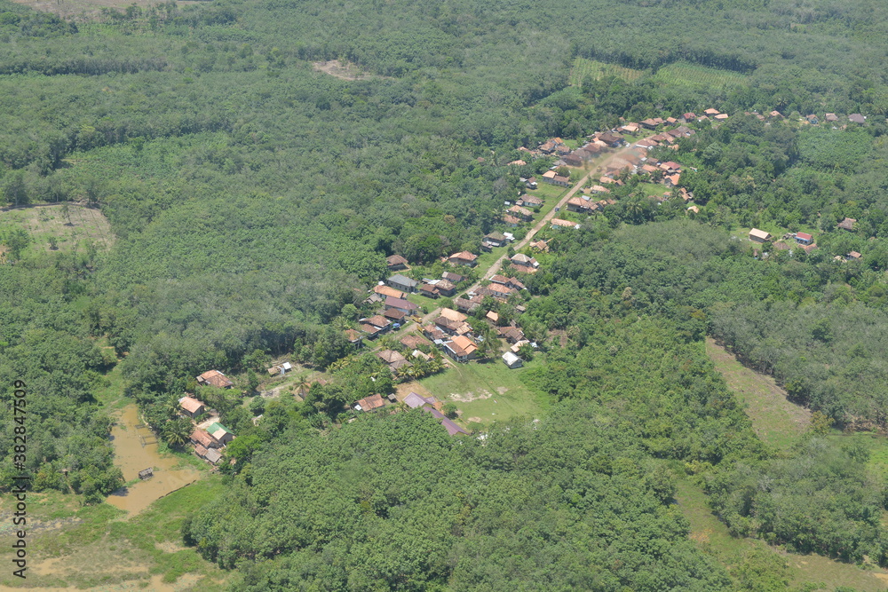 Aerial photo of a small village in Banyuasin, Indonesia
