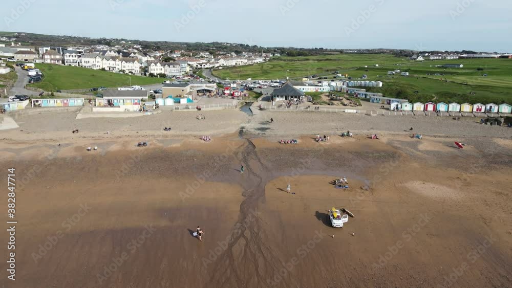 Westward Ho Devon beach front aerial footage drone pans right to left ...