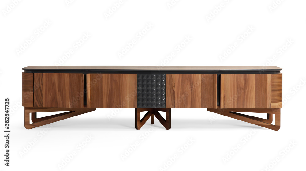 Brown TV table on white background.front view Brown TV table on white background.front view