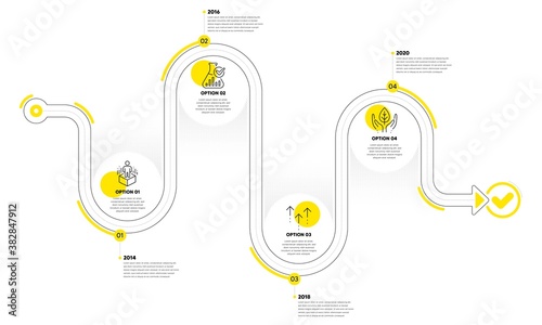 Augmented reality, Swipe up and Chemistry lab line icons set. Timeline plan infograph. Fair trade sign. Virtual reality, Scrolling arrow, Laboratory flask. Safe nature. Science set. Vector