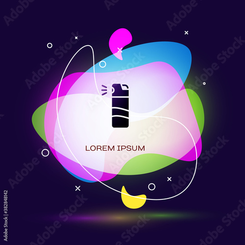 Black Pepper spray icon isolated on blue background. OC gas. Capsicum self defense aerosol. Abstract banner with liquid shapes. Vector.