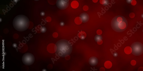 Dark Green, Red vector pattern with circles, stars. Abstract illustration with colorful shapes of circles, stars. Design for posters, banners.