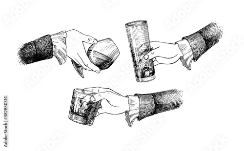 hands with beverage glasses