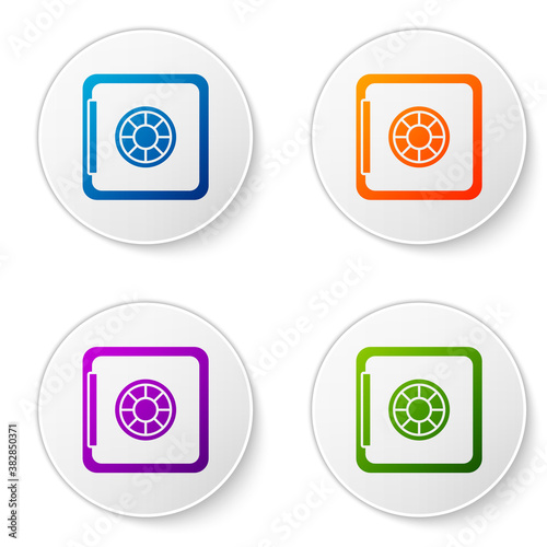 Color Safe icon isolated on white background. The door safe a bank vault with a combination lock. Reliable Data Protection. Set icons in circle buttons. Vector.