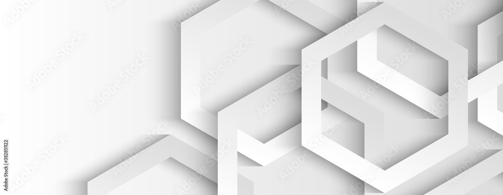 Abstract white and gray geometric hexagon overlapping layer with shadow background Abstract white and gray geometric hexagon overlapping layer with shadow background