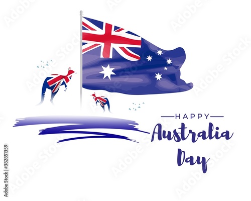 Vector illustration of Happy Australia day poster, Australia flag, kangaroo, banner template for websites, greeting.