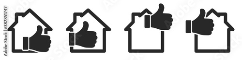 House icon and hand with thumb up isolated. Vector thumb up with house icon