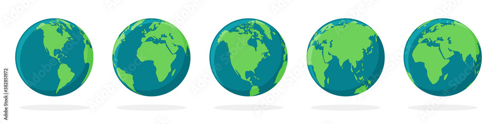 Earth globe icons with a different continents