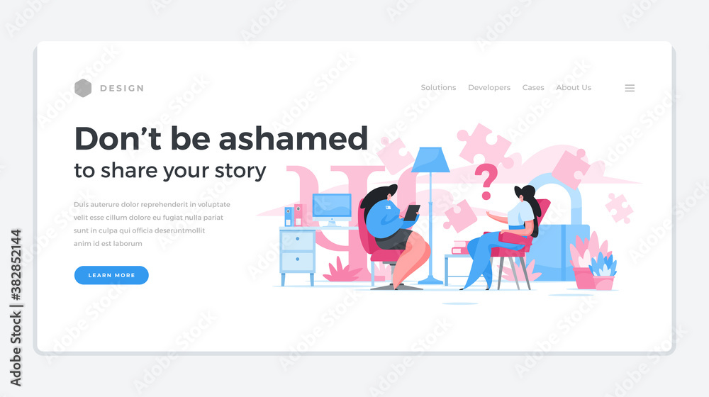 Rescue dialogue with psychotherapist landing page template. Depressed female character tells psychologist her problems. Rescue dialogue with psychotherapist landing page template. Depressed female character tells psychologist her problems.