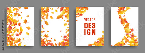 Autumn leaves falling card backgrounds or covers vector set.