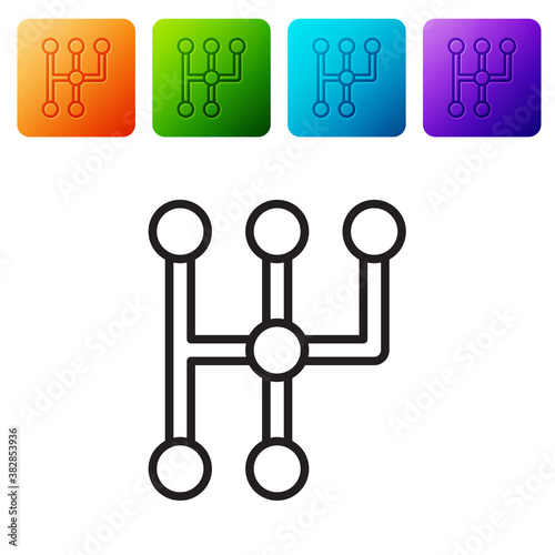 Black line Gear shifter icon isolated on white background. Transmission icon. Set icons in color square buttons. Vector.