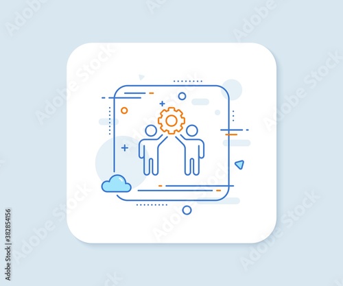 Employees teamwork line icon. Abstract square vector button. Collaboration sign. Development partners symbol. Employees teamwork line icon. Quality concept badge. Vector