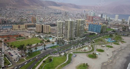 Aerial shot in Iquique, a Chilean city with beach. photo