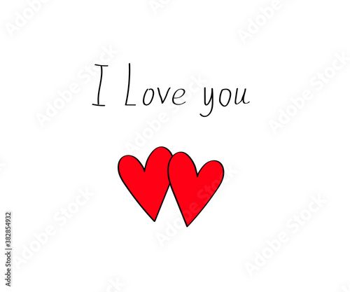 Two red hearts on a white background. Vector illustration.