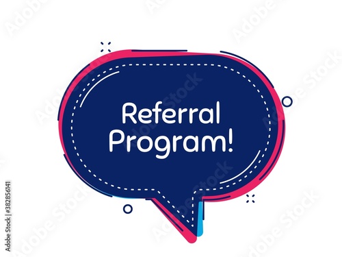 Referral program symbol. Thought bubble vector banner. Refer a friend sign. Advertising reference. Dialogue or thought speech balloon shape. Referral program chat think speech bubble. Vector