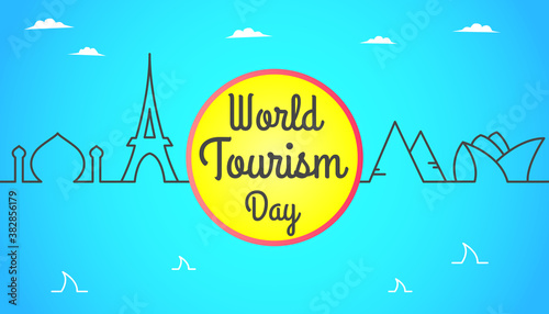 World tourism day background with architectural line art