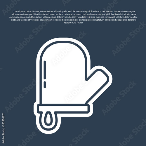 Blue line Oven glove icon isolated on blue background. Kitchen potholder sign. Cooking glove. Vector.