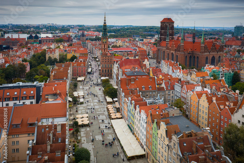 Aerial view of the old town in Gdansk with amazing architecture, Poland