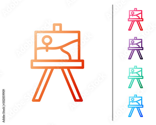 Red line Wood easel or painting art boards icon isolated on white background. Set color icons. Vector.