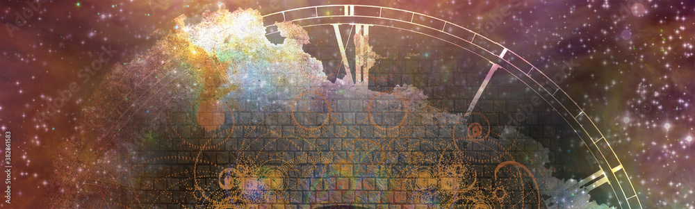 Fototapeta premium Time and space composition. Banner format. 3D rendering