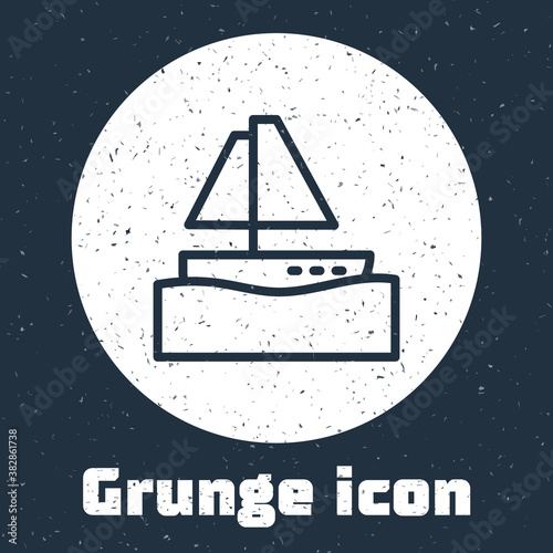 Grunge line Yacht sailboat or sailing ship icon isolated on grey background. Sail boat marine cruise travel. Monochrome vintage drawing. Vector.