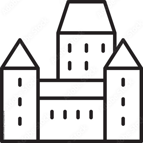 Black line Chateau Frontenac hotel in Quebec City, Canada icon isolated on white background. Vector.