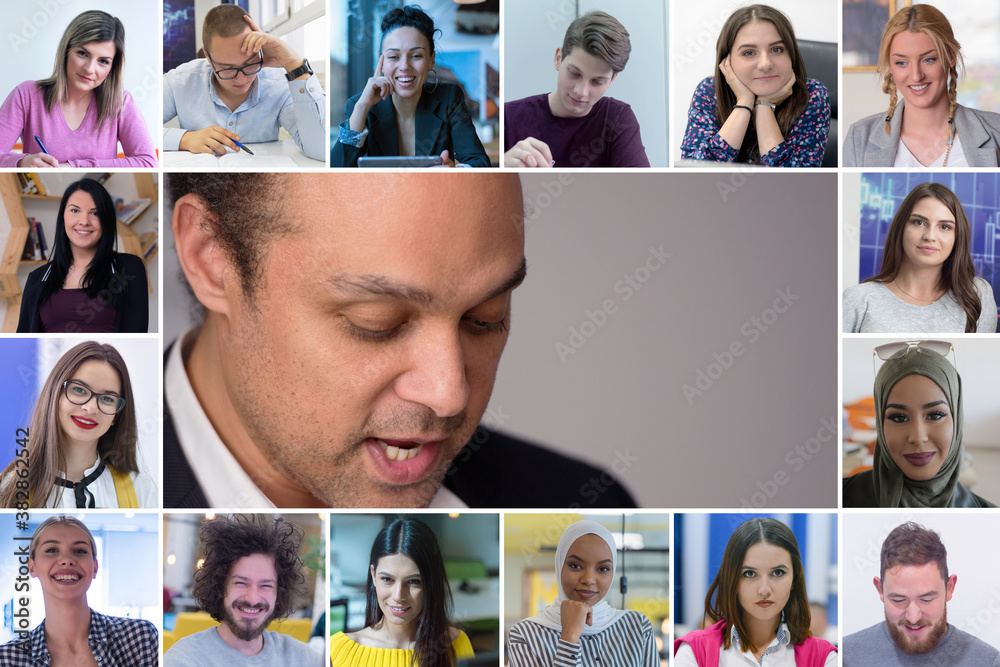 Fototapeta premium Online remote learning. Digital video conference chat with students. Teaching and learning from home during quarantine and coronavirus outbreak.