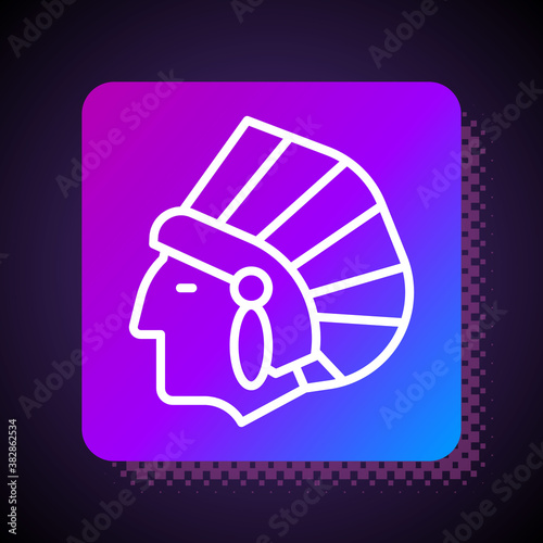 White line Native American Indian icon isolated on black background. Square color button. Vector.
