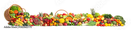 Fototapeta Naklejka Na Ścianę i Meble -  Collection of fresh organic vegetables and fruits on white background. Banner design